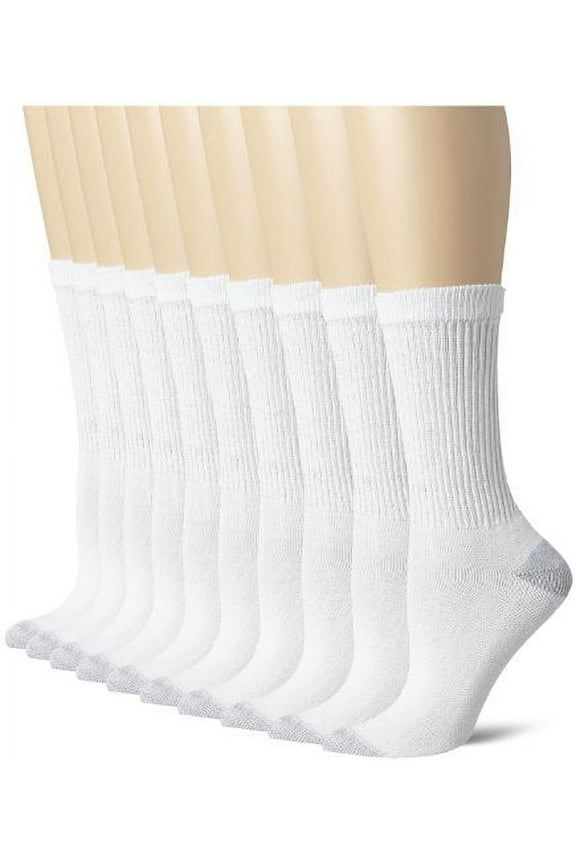 Big and Tall Women's 10 Pack Crew Sock, White, Shoe Size: 5-9