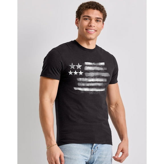 Hanes Men's Black & White Flag Graphic Tee S