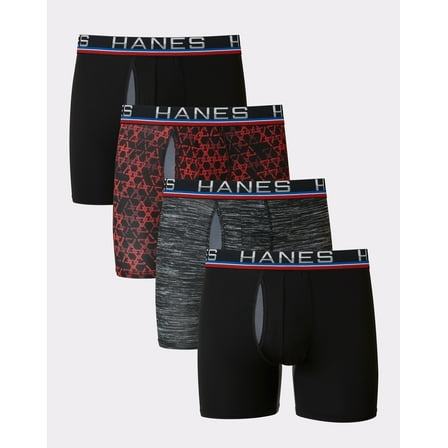 Hanes Boxer Brief 4-Pack Sport Men X-Temp Total Support Pouch Comfort Flex Waist