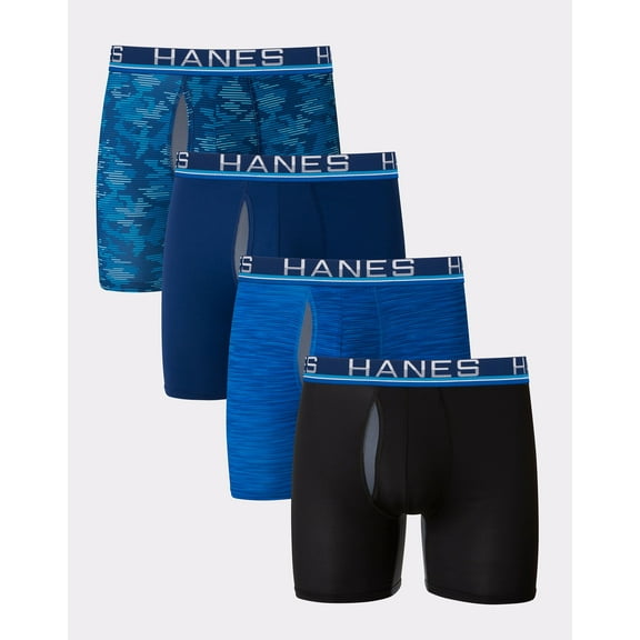 Hanes Boxer Brief 4-Pack Sport Men X-Temp Total Support Pouch Comfort Flex Waist