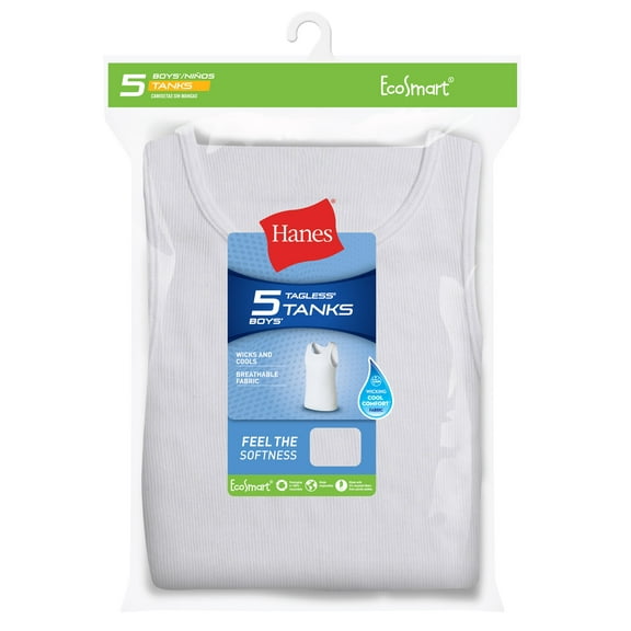 Hanes Boy Tank 5-Pack EcoSmart Undershirt Underwear Breathable Lightweight XS-XL