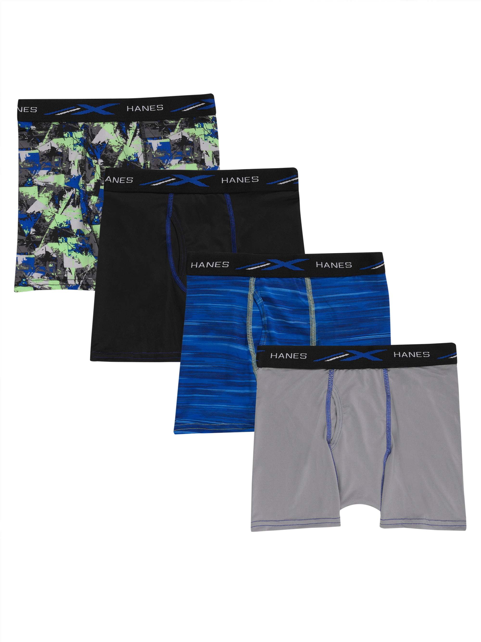 Hanes Boy's Underwear, 4 Pack X-Temp Tagless Boxer Briefs (Little Boy's &  Big Boy's), Blue/Grey Print, Size Large (14-16) 