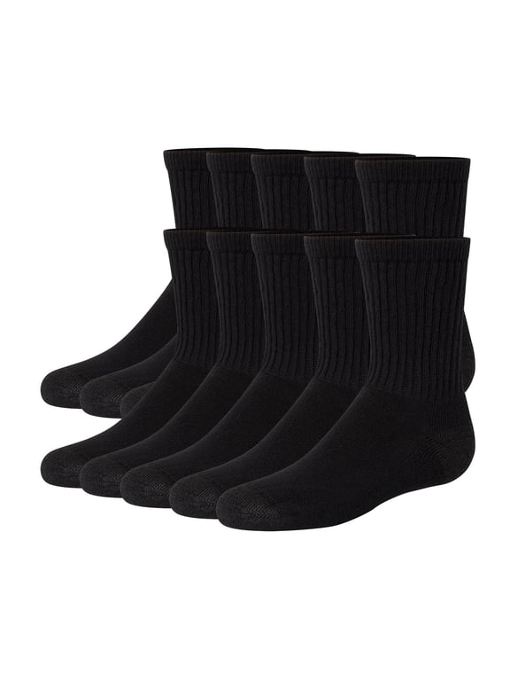 Boy's Uniform Crew Socks Pack, 10-Pack, Moisture-Wicking, Cushioned Black/Varsity Royal L