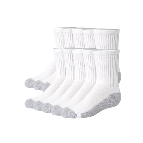 Hanes Boy's Uniform Crew Socks Pack, 10-Pack, Moisture-Wicking, Cushioned White/Grey Heather/Varsity Royal L