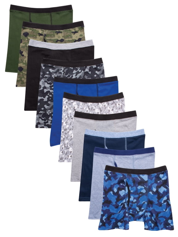 Boys 10 Pack Tagless ComfortFlex Waistband Boxer Briefs (Sizes S-XXL)