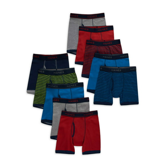 Hanes Boys 10 Pack Tagless ComfortFlex Waistband Boxer Briefs (Sizes S-XXL)