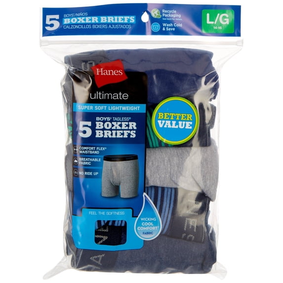 Hanes Boys 5-pk. Ultimate Super Soft Tagless Boxer Briefs Small Grey/blue