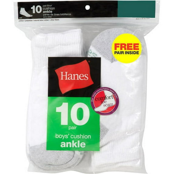 Hanes Boys' Ankle Sock, 10+1 Pack