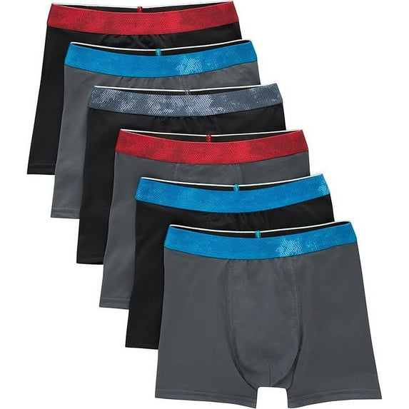 Hanes Big Boys' Performance Tween Boxer Brief, X-Temp Mesh Stretch Underwear,Black & Charcoal, 6-Pack