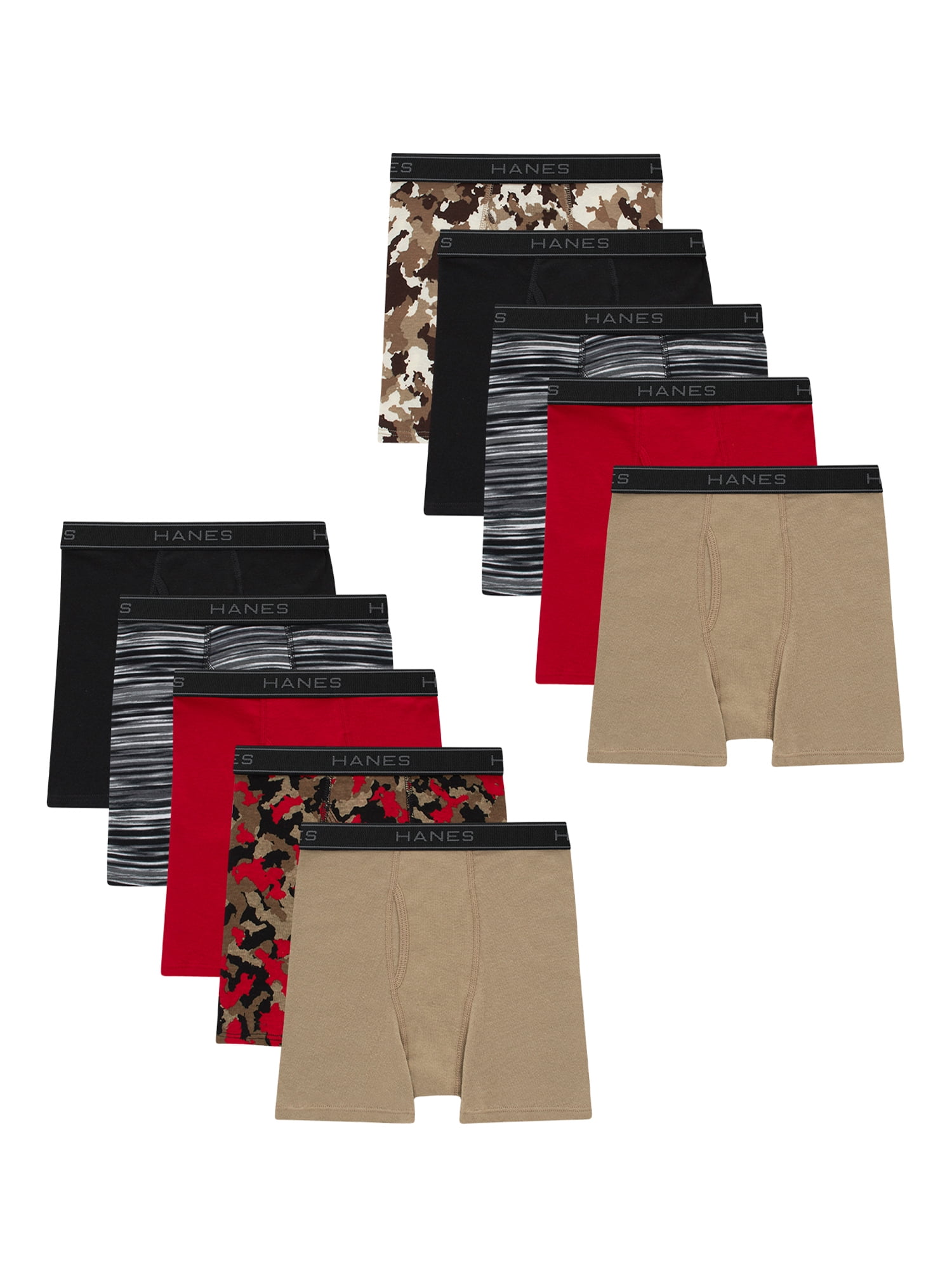 Walmart Deal of Hanes Boys Comfort Flex Tagless Boxer Briefs 10-Pack, Sizes S-XL, Moisture-Wicking