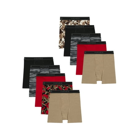 Hanes Boys' Comfort Flex Boxer Briefs Underwear Super Value Pack, 10-pack sizes S-XL