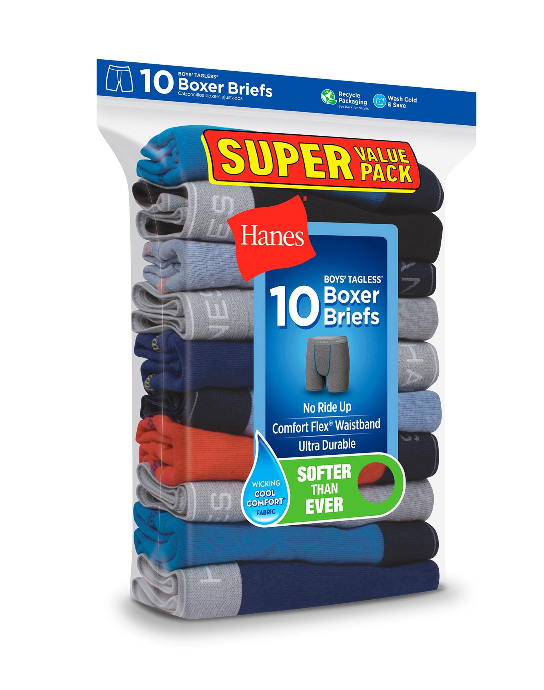 Hanes Boys' ComfortFlex Cotton Underwear: Tagless Boxer Briefs