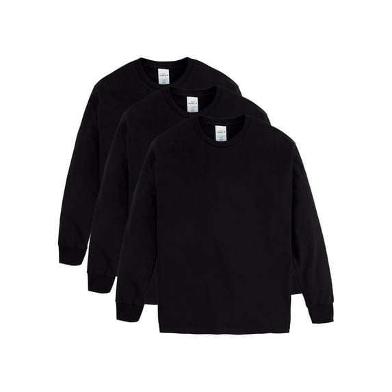 Hanes Boys' Long Sleeve T-Shirt, 3-Pack Black L
