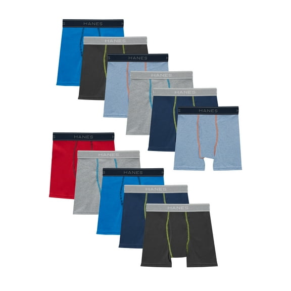 Hanes Boys' Cotton Boxer Briefs Assorted Solid Colors, 10+1 Bonus Pack