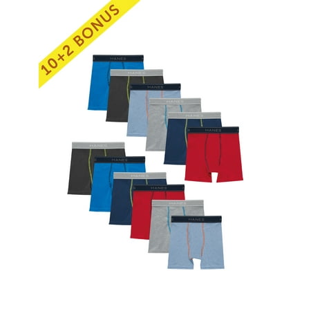 Hanes Boys' Cotton Boxer Briefs Assorted Solid Colors, 10+2 Bonus Pack price history and forecast - Hanes B74P12