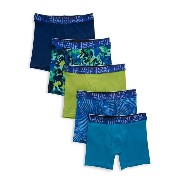 Hanes Boys' Cotton-Stretch Boxer Briefs, 5-Pack, Sizes S-XXL
