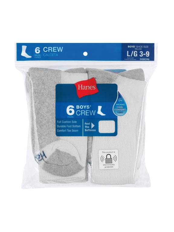 Boys' Crew Socks, 6 Pack