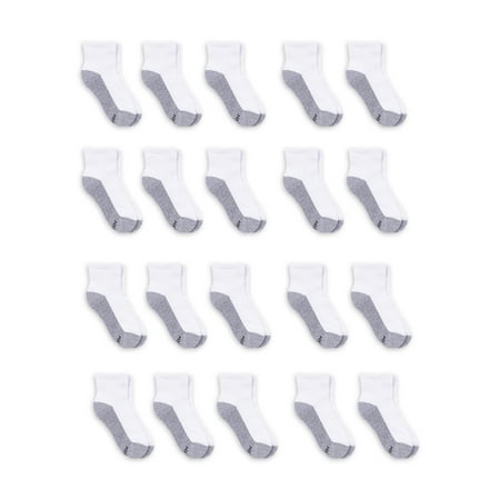 Hanes Boys Double Tough Durability 20 Pack Ankle Socks, Sizes S-L
