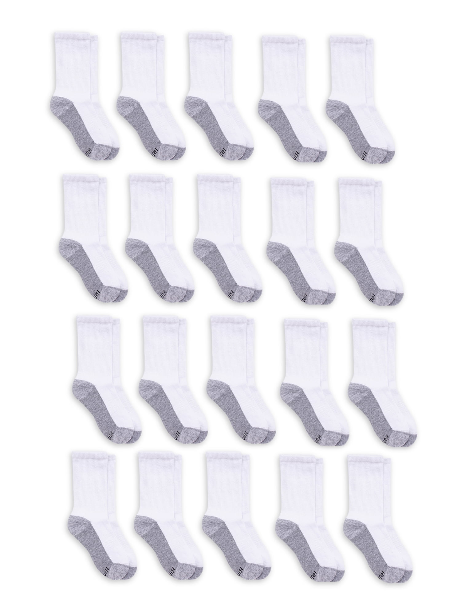 Hanes Boys Double Tough Durability 20 Pack Crew Socks, Sizes SL