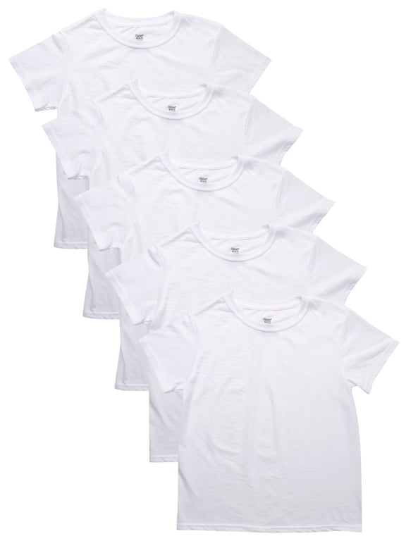 Boy' Ecosmart White Crew Undershirt Value Pack, 5-pack sizes S-XXL