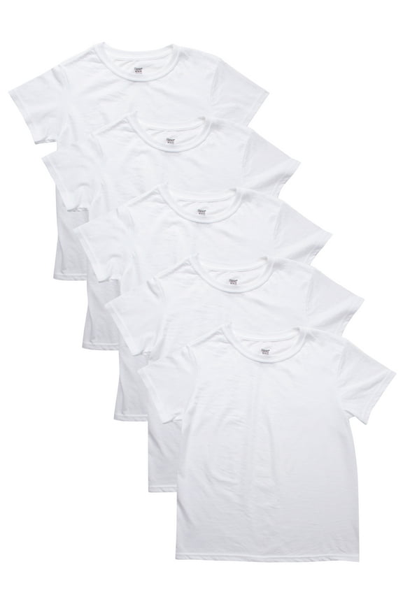 Boy' Ecosmart White Crew Undershirt Value Pack, 5-pack sizes S-XXL