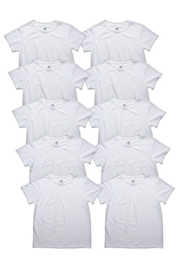 Boys Eco White Crew Undershirts, 10 Pack, Sizes S - XL