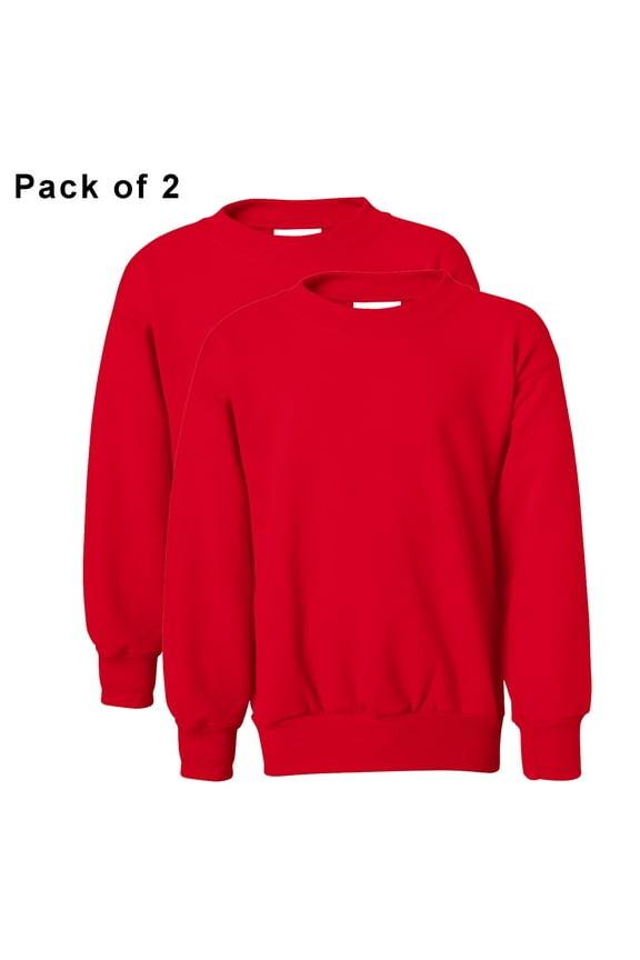 Boys Girls Youth Sweatshirt ComfortBlend EcoSmart-Deep Red Solid Color Crewneck Long Sleeve Sweater, Fleece 7.8oz, 50 Cotton/50 Poly, Pack 2-L Size
