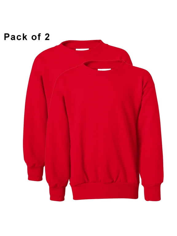 Boys Girls Youth Sweatshirt ComfortBlend EcoSmart-Deep Red Solid Color Crewneck Long Sleeve Sweater, Fleece 7.8oz, 50 Cotton/50 Poly, Pack 2-L Size