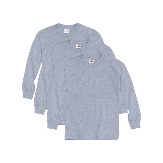 Hanes Boys' Long Sleeve T-Shirt, 3-Pack Light Steel XS