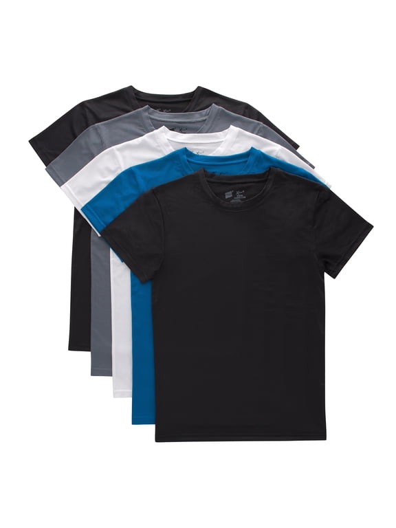 Boys' Performance Mesh Tween Crewneck Undershirts Pack, X-Temp, 5-Pack Black/Blue/Grey/White S