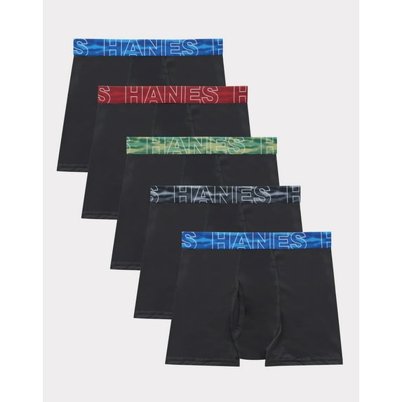 Hanes Boys Underwear Boxer Briefs, 5-Pack, Moves Breathable Mesh, X-Temp, Black