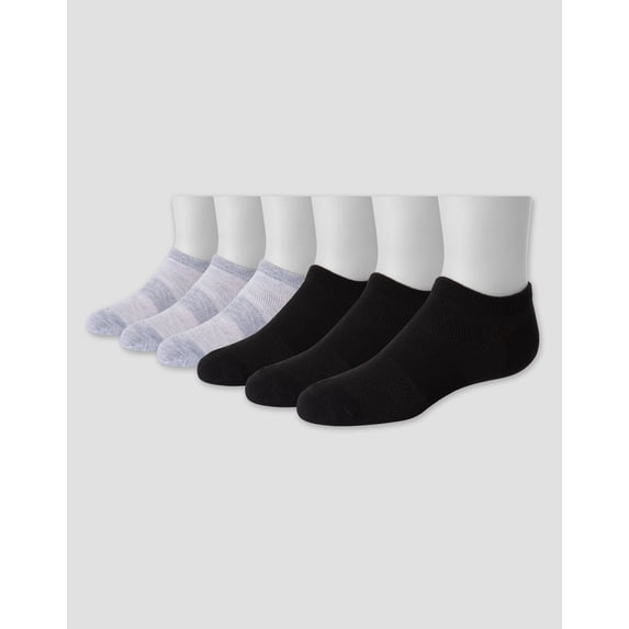 Hanes Boys' Performance Super No Show Socks, X-Temp, 6-Pairs Grey/Black L