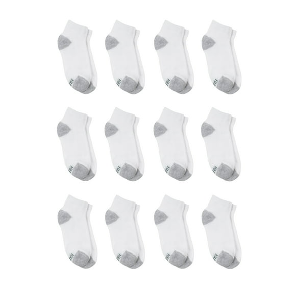 Hanes Boys Ankle Socks, 12 Pairs, Double Tough, Cushioned, Moisture-Wicking