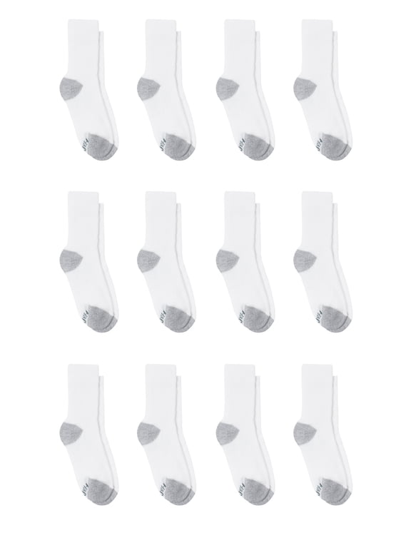 Crew Socks Pack, 12 Pairs, Double Tough Moisture-Wicking Boys' Socks, White