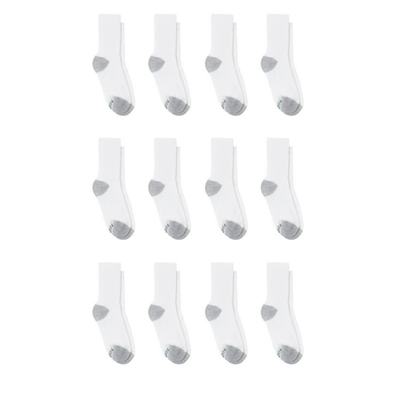 Crew Socks Pack, 12 Pairs, Double Tough Moisture-Wicking Boys' Socks, White