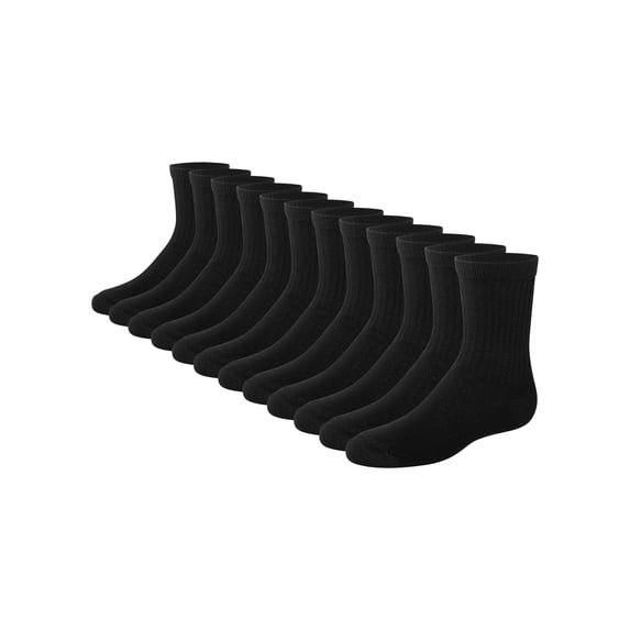 Hanes Double Tough Boys' Cushion Crew Socks, 12-Pairs Black L