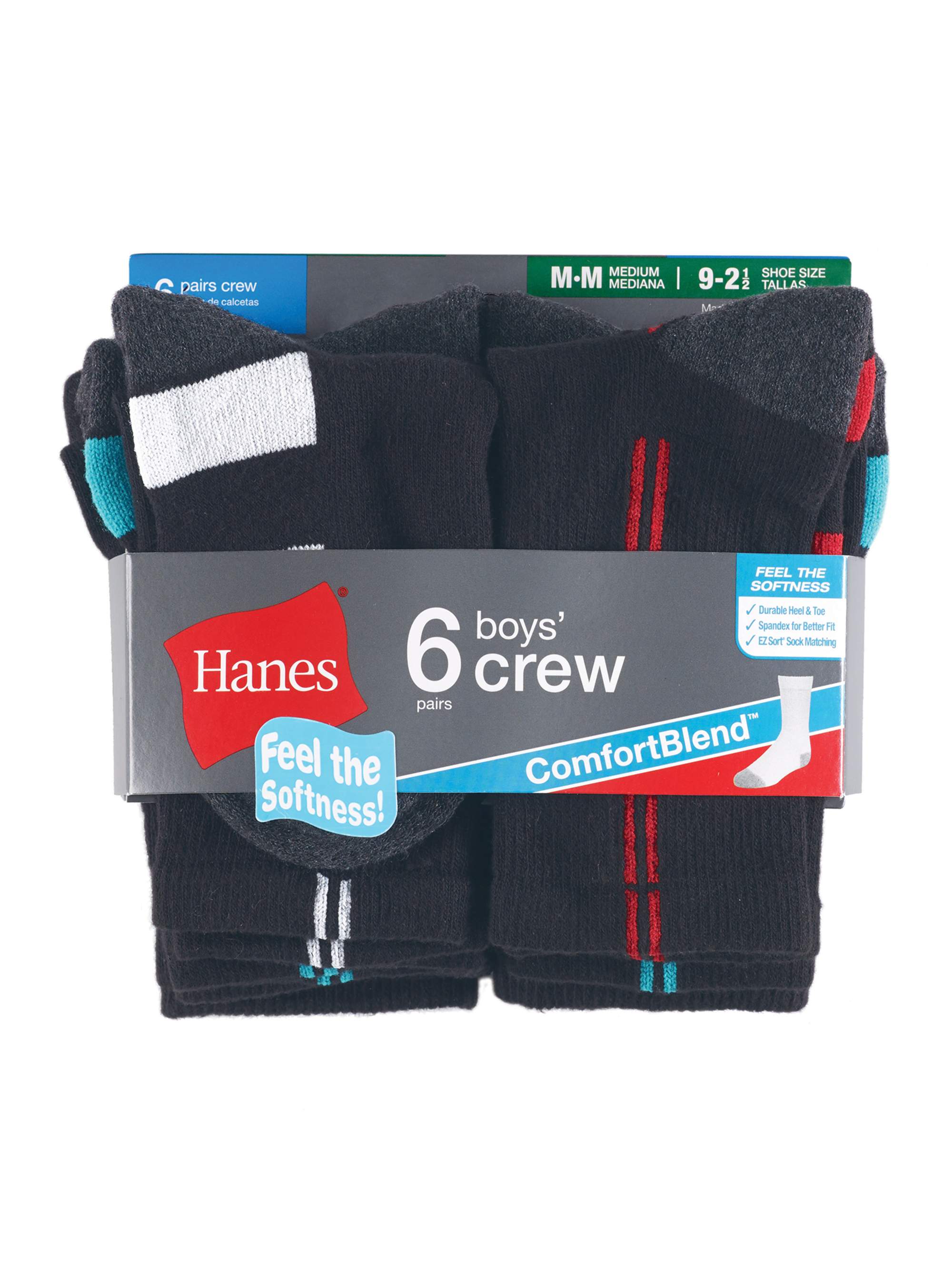 Hanes Boys Socks, 6 Pack Crew Socks Sizes S - L - image 1 of 4