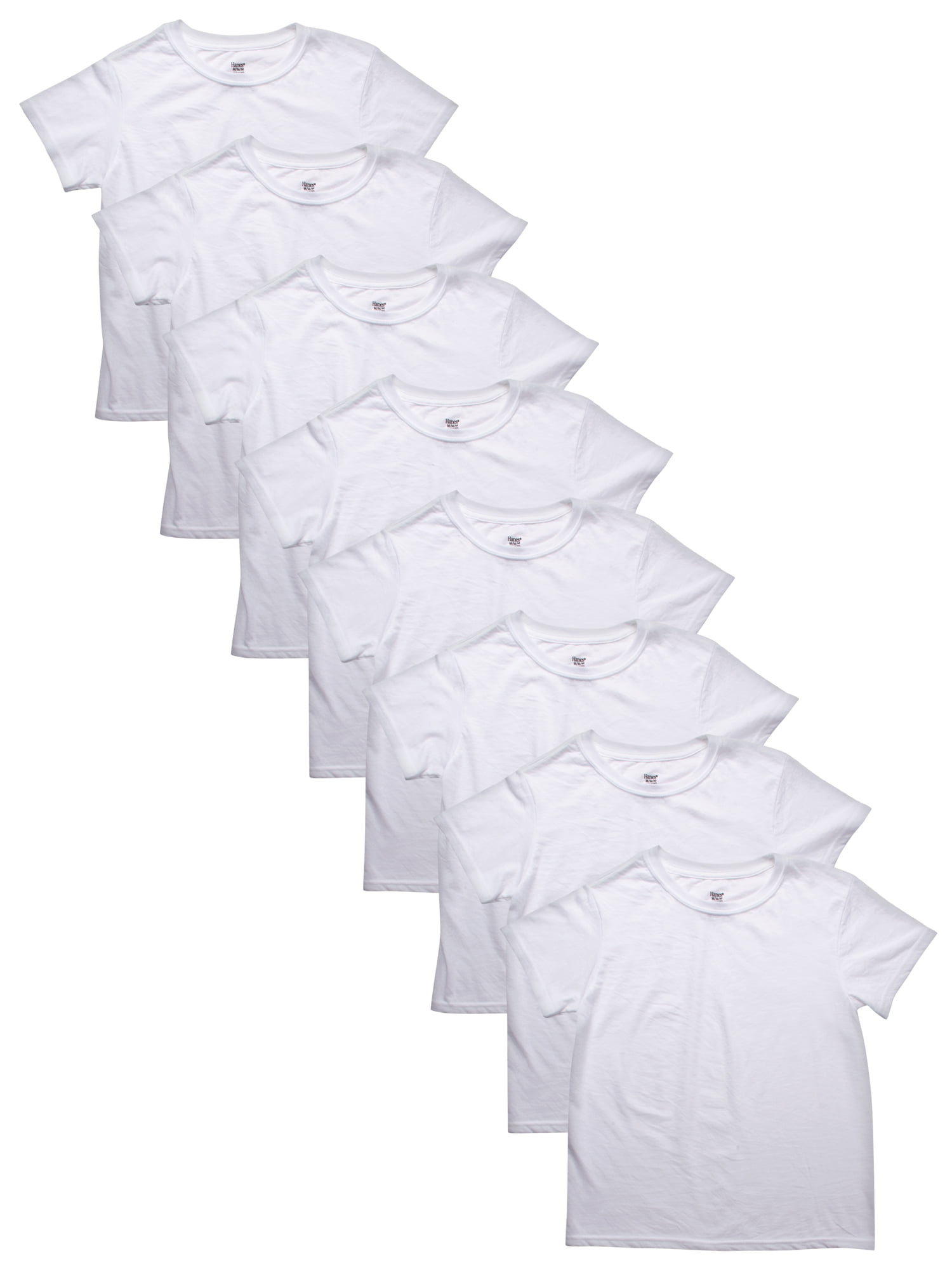 Hanes 192503320201 Boys EcoSmart Crewneck Undershirt White - Small - Pack of 5