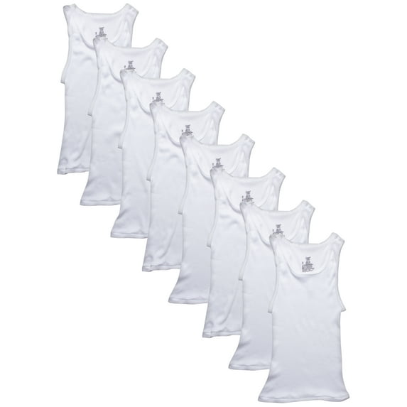 Hanes Boys Undershirts , 5 + 3 Bonus Pack Tagless EcoSmart White Tank Undershirts, Sizes S-XL