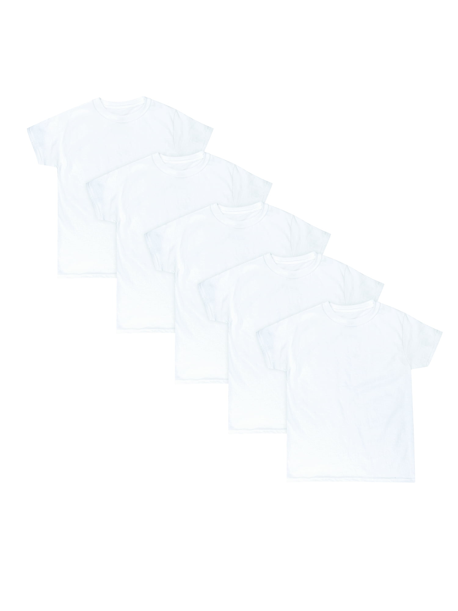 Hanes Boys Undershirts, 5 Pack Blended White Crew T-Shirt, (Little Boys ...