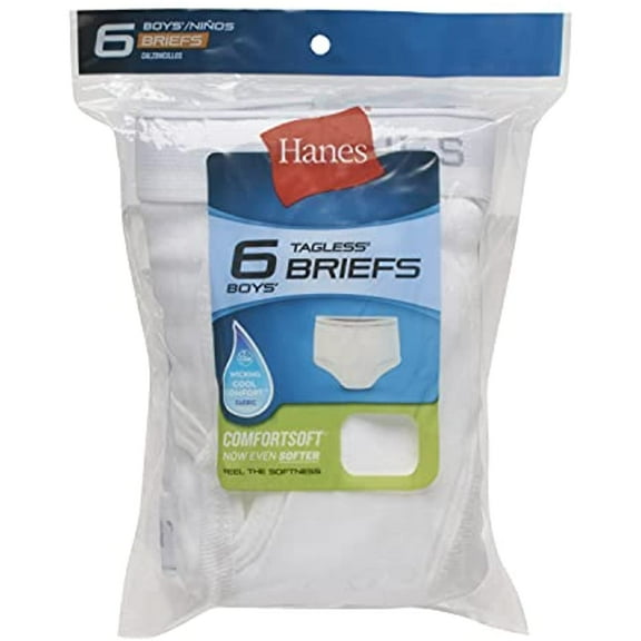 Hanes Boys Underwear, 6 Pack Tagless Boys Brief, Sizes XS-L