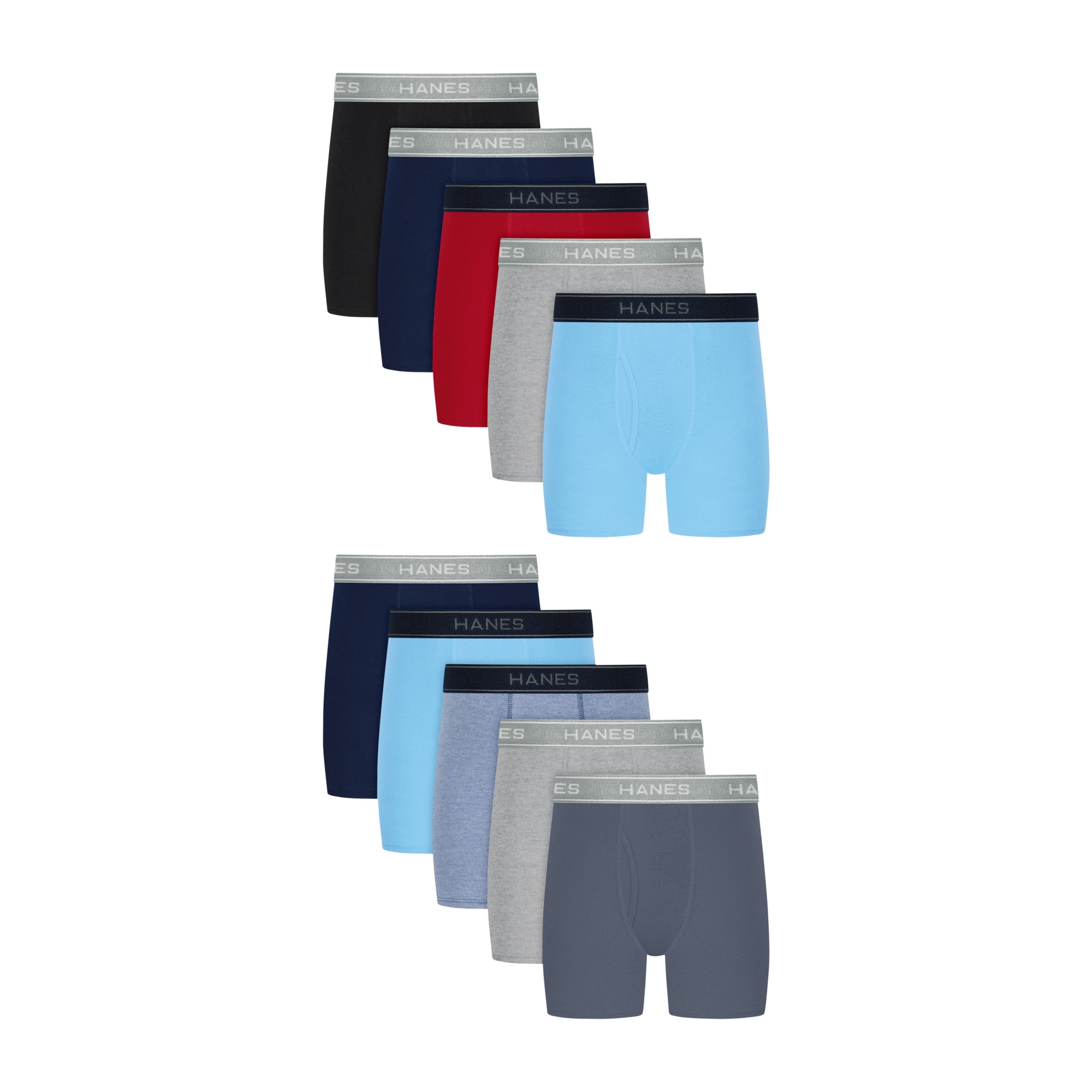 Hanes Boys Underwear Boxer Briefs Pack, 10-Pack, Moisture-Wicking Cotton Boxer Briefs for Kids
