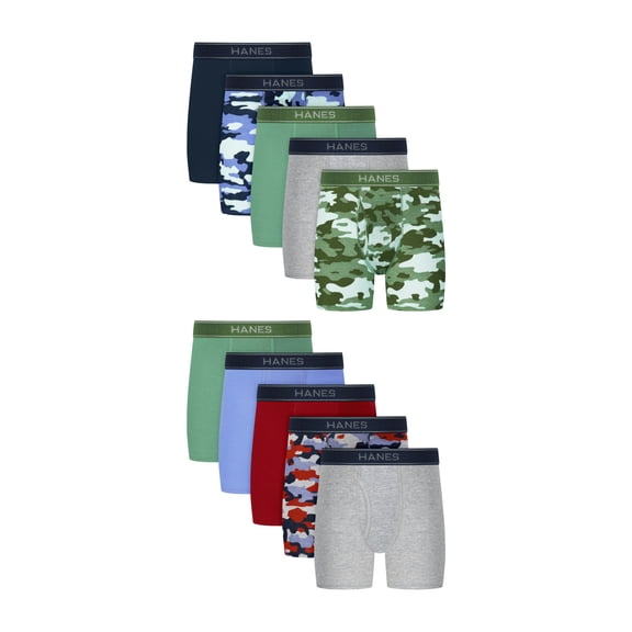 Hanes Boys Boxer Briefs Underwear Pack, 10-Pack, Moisture-Wicking Boxer Briefs for Boys