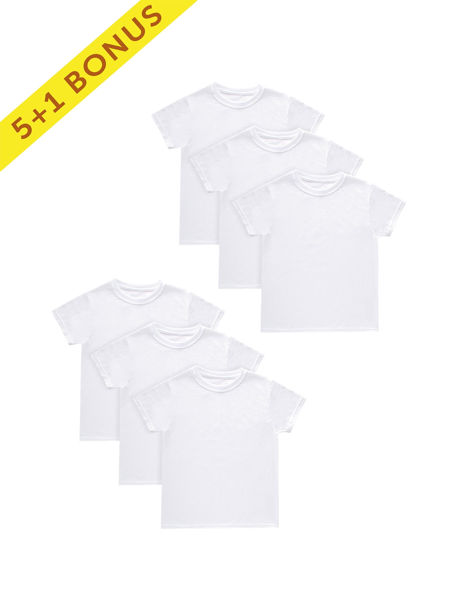 Hanes Boys' White Crew T-Shirt Undershirts, 5+1 Bonus Pack