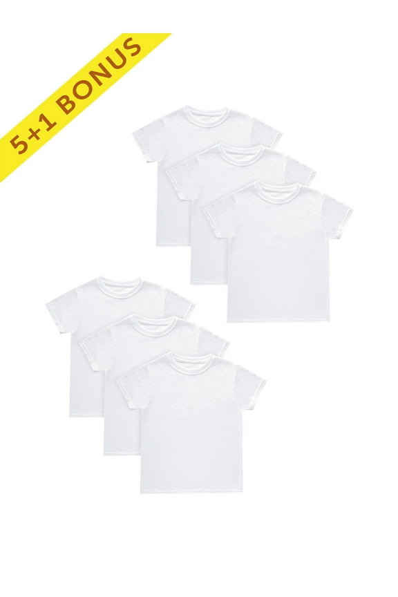Boys' White Crew T-Shirt Undershirts, 5+1 Bonus Pack