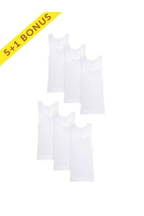 Boys' White Tank Undershirts, 5+1 Bonus Pack