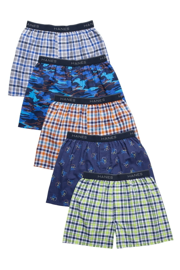 Boys' Woven Boxers 5 Pack, Sizes S-XL