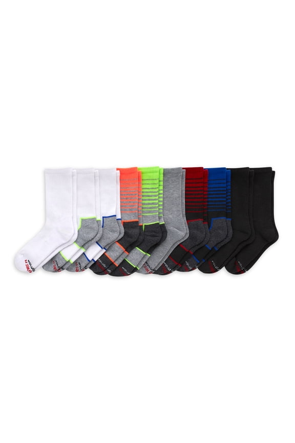 Boys' X-Temp Performance Crew Socks, 10 Pack