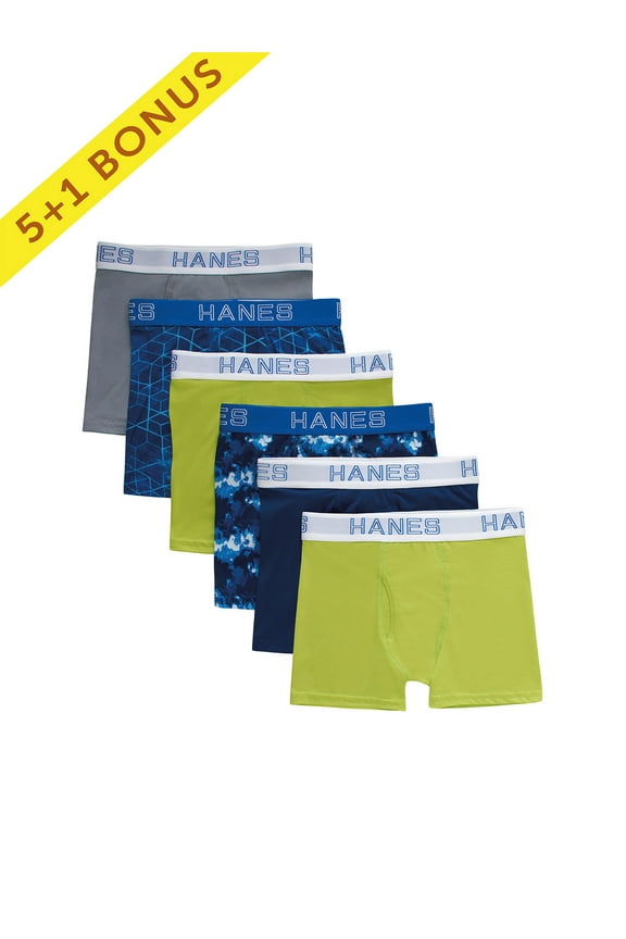 Boys' X-Temp Stretch Underwear Boxer Briefs, 5+1 Bonus Pack