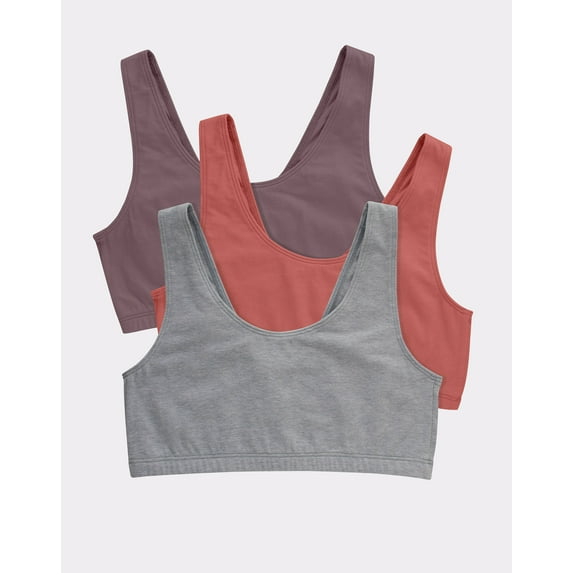 Hanes Bralette 3-Pack Women's Bra Cotton Scoopneck Crop Sports Low Impact HFA002